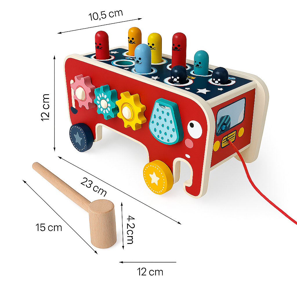 Juego Didáctico Elefante Pega Topo de Arrastre para Bebes