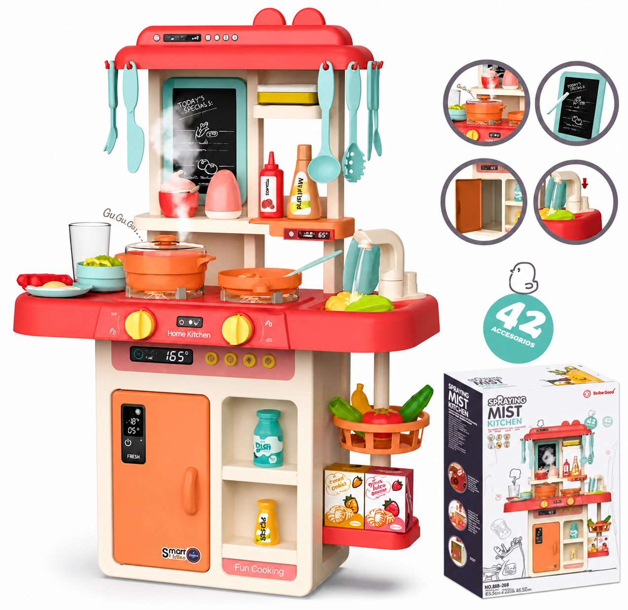 Cocina De Juguete Rosa, con 42 accesorios