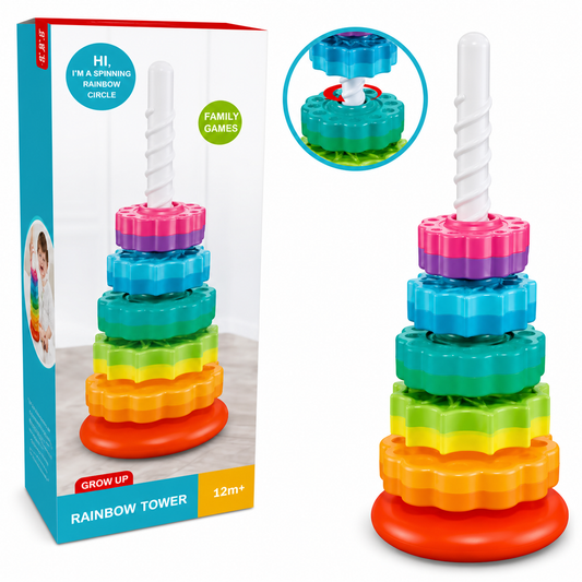 Torre Giratoria Arcoíris – Juguete Sensorial para Bebés