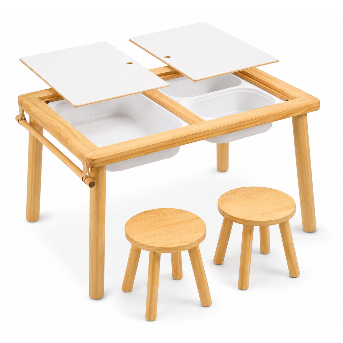 Mesa Infantil Sensorial Montessori Con 2 Sillas Y 3 Contenedores Extraibles
