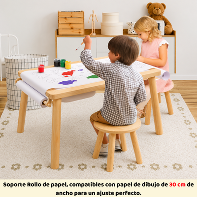 Mesa Infantil Sensorial Montessori Con 2 Sillas Y 3 Contenedores Extraibles