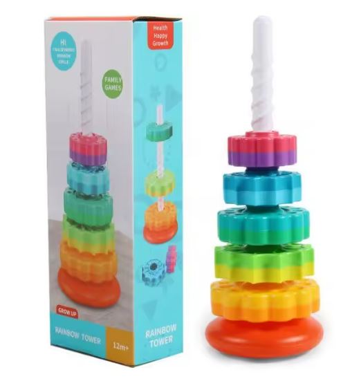Torre Giratoria Arcoíris – Juguete Sensorial para Bebés