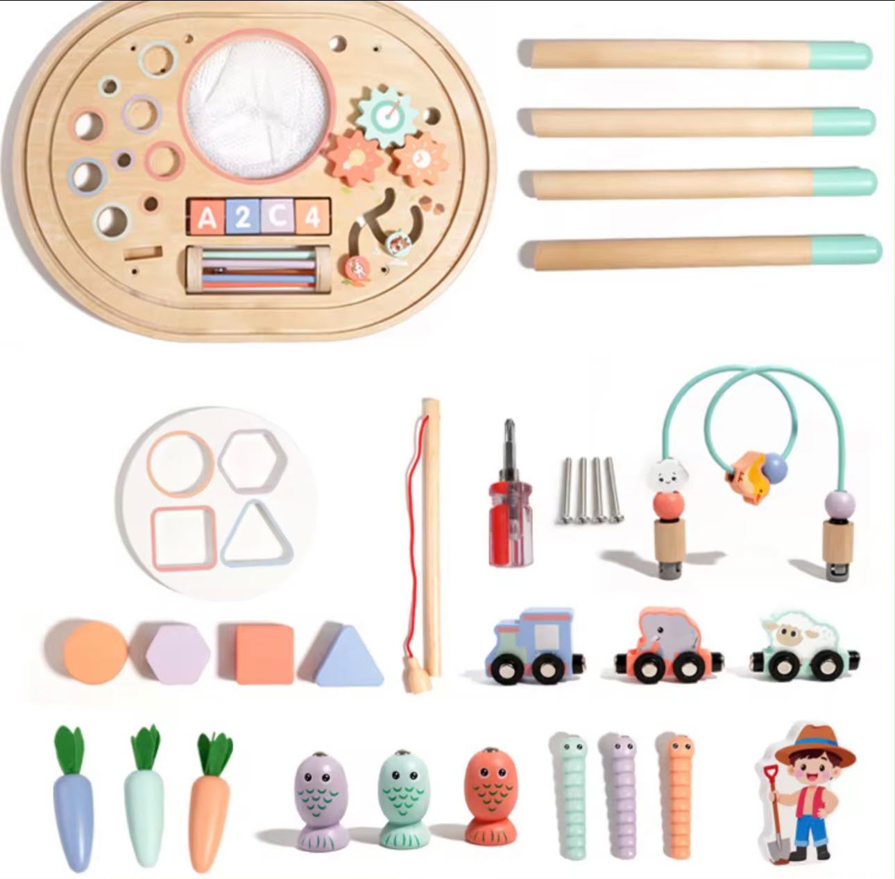 Mesa Didáctica Sensorial Infantil de Madera, 10 en 1