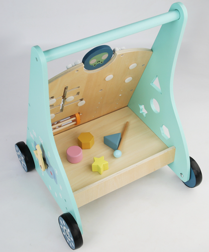 Andador Didáctico de Madera para Bebés 2 en 1 con actividades sensoriales