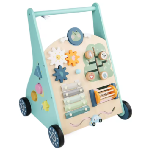 Andador Didáctico de Madera para Bebés 2 en 1 con actividades sensoriales