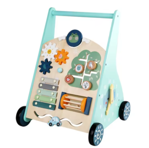Andador Didáctico de Madera para Bebés 2 en 1 con actividades sensoriales