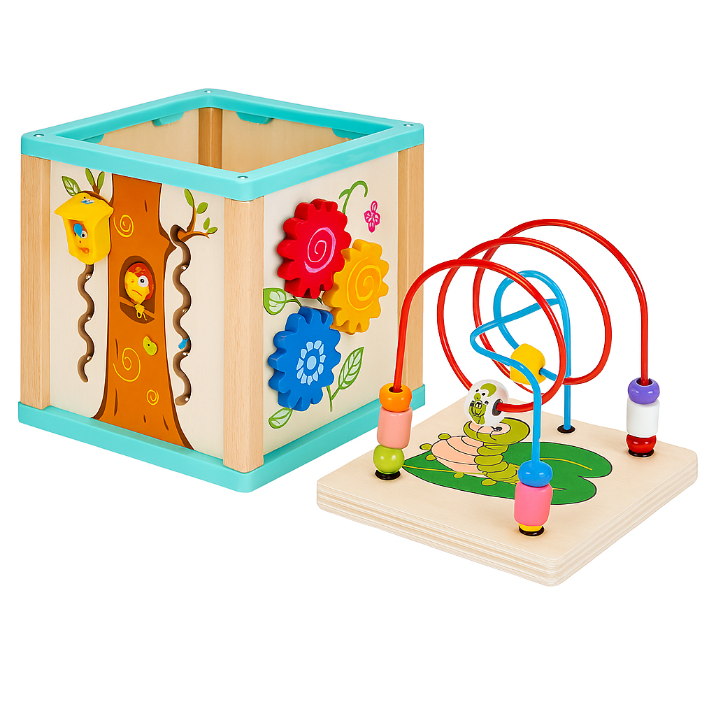 Cubo de Actividades de Madera Montessori - Juego Educativo 5 en 1