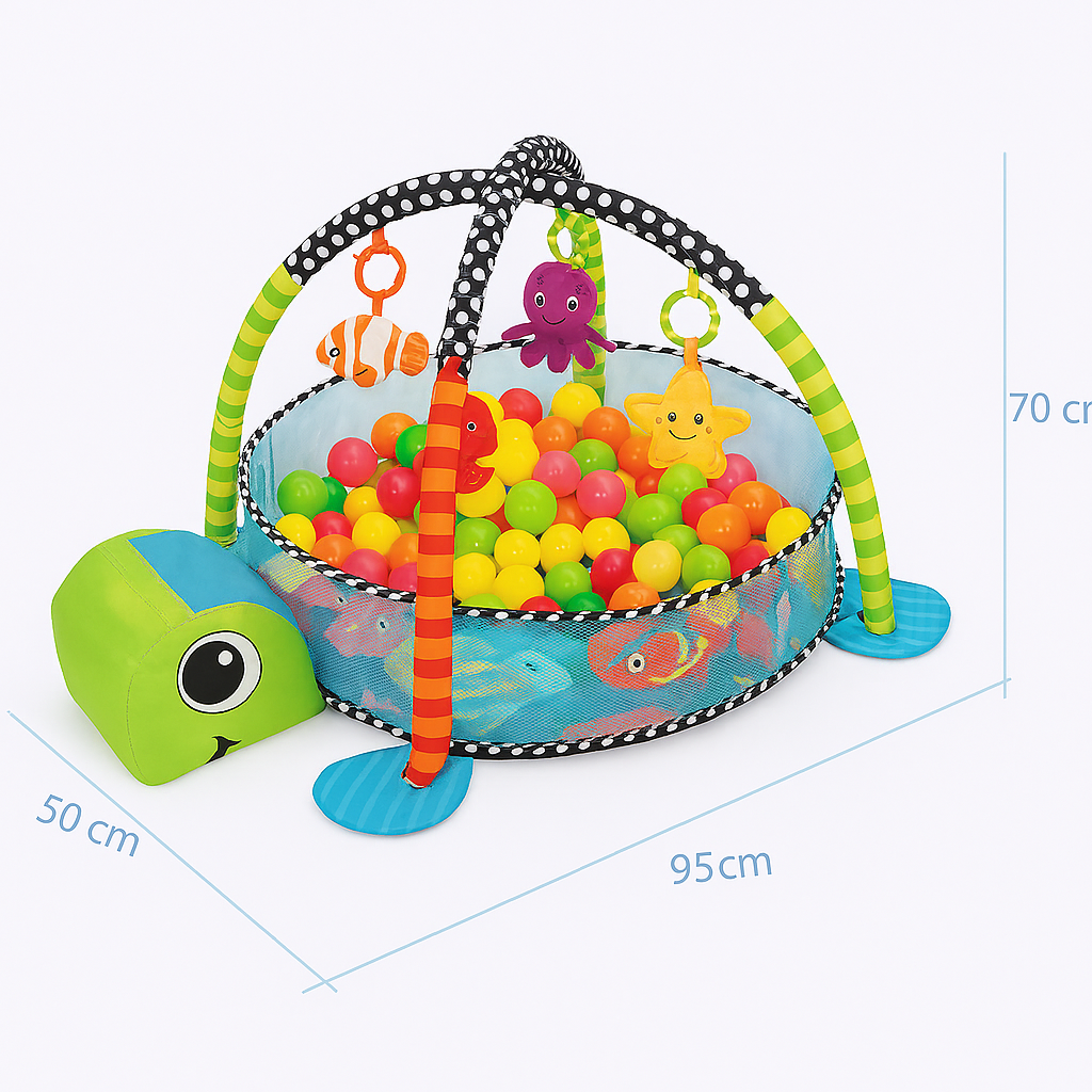 Gimnasio Interactivo y Piscina de Pelotas Infantil con Diseño de Tortuga mas Juguetes Colgantes