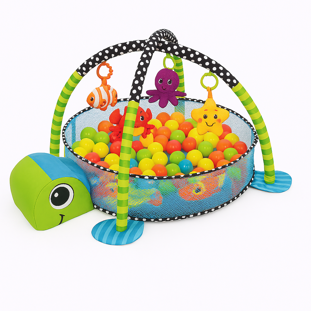 Gimnasio Interactivo y Piscina de Pelotas Infantil con Diseño de Tortuga mas Juguetes Colgantes