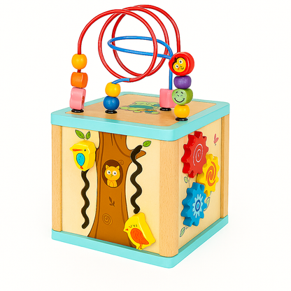 Cubo de Actividades de Madera Montessori - Juego Educativo 5 en 1