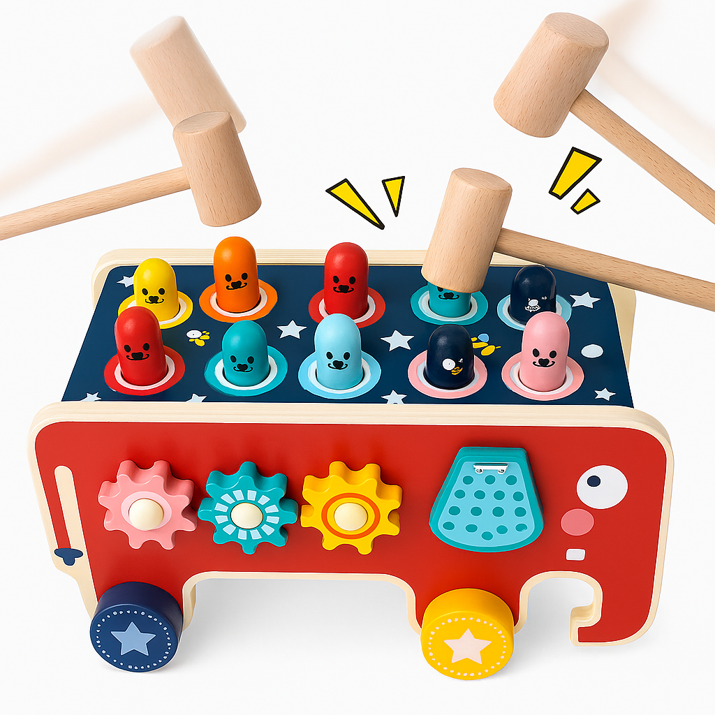 Juego Didáctico Elefante Pega Topo de Arrastre para Bebes