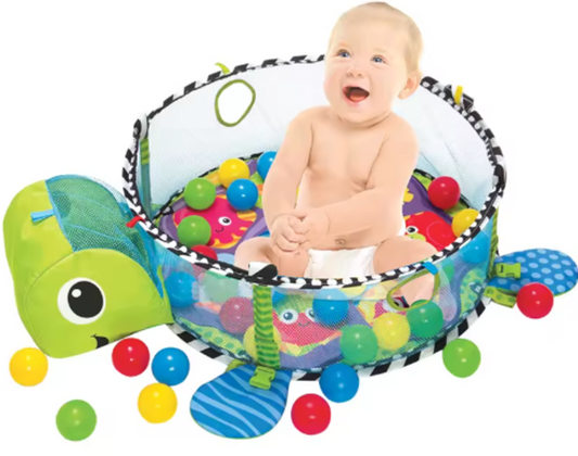 Gimnasio Interactivo y Piscina de Pelotas Infantil con Diseño de Tortuga mas Juguetes Colgantes
