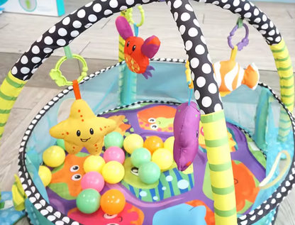 Gimnasio Interactivo y Piscina de Pelotas Infantil con Diseño de Tortuga mas Juguetes Colgantes